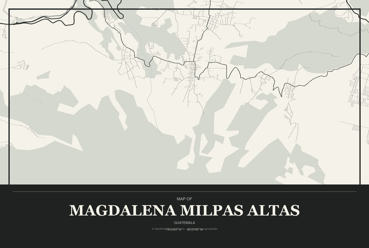 Magdalena Milpas Altas, Guatemala City Map Aluminum Sign in Museum Plaque style
