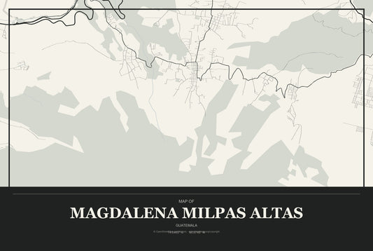 Magdalena Milpas Altas, Guatemala City Map Aluminum Sign in Museum Plaque style