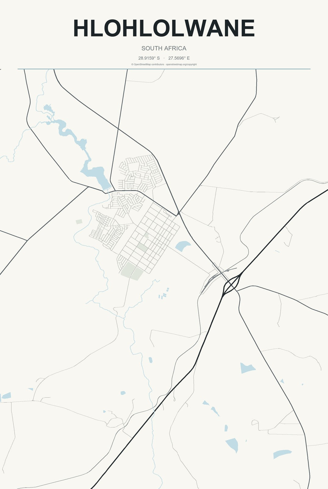 Hlohlolwane, South Africa City Map Aluminum Sign in Headline Atlas style