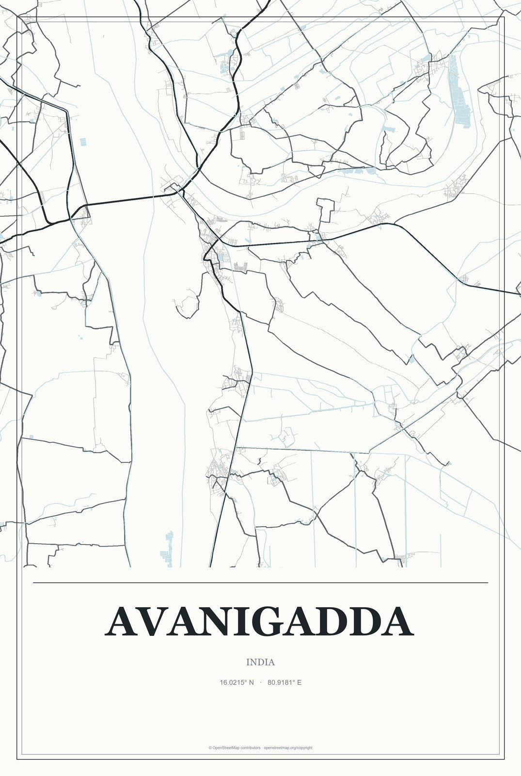 Avanigadda, India City Map Aluminum Sign in Gallery Air style