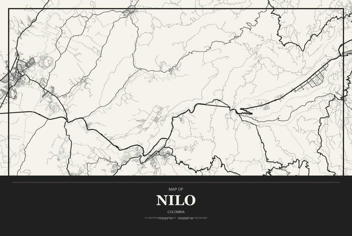 Nilo, Colombia City Map Aluminum Sign in Museum Plaque style