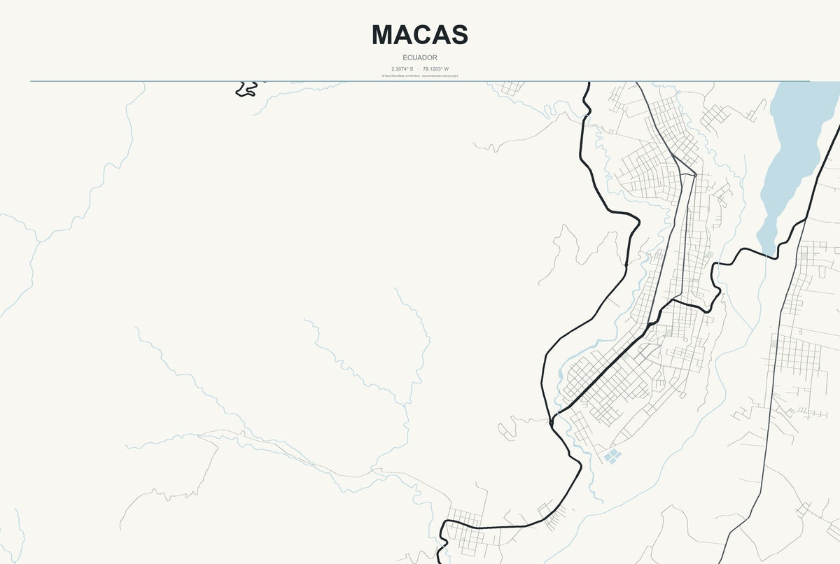 Macas, Ecuador City Map Aluminum Sign in Headline Atlas style