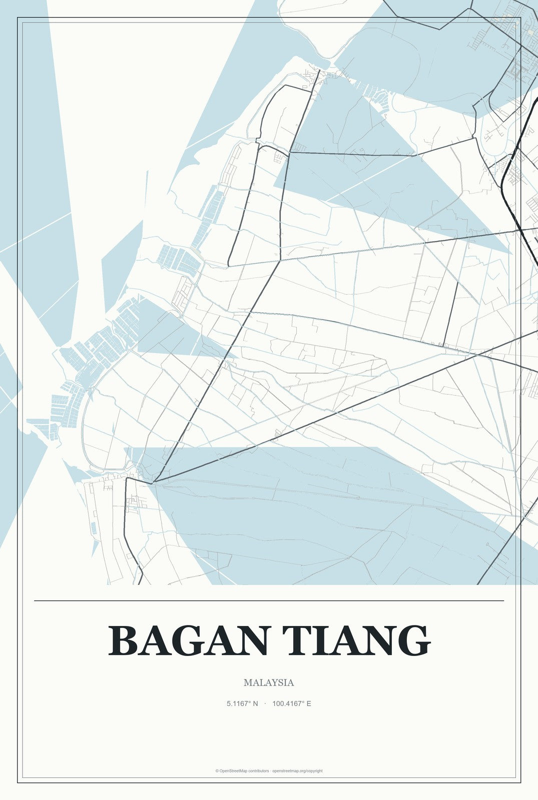 Bagan Tiang, Malaysia City Map Aluminum Sign in Gallery Air style