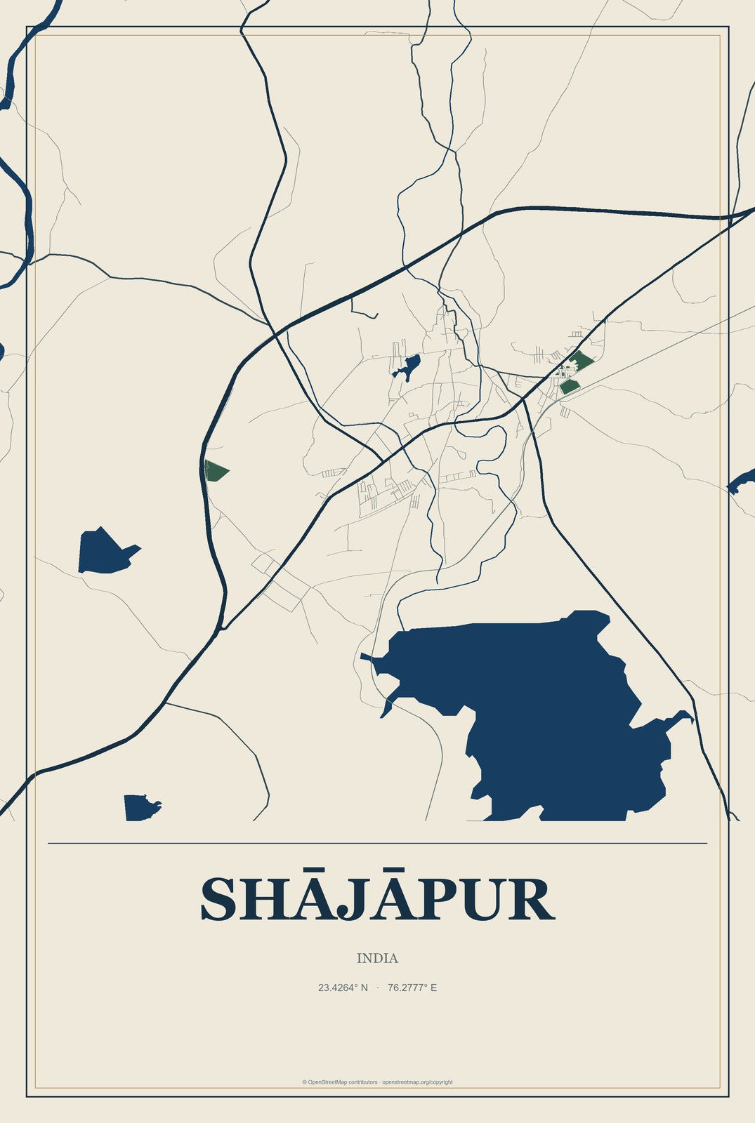 Shājāpur, India City Map Aluminum Sign in Coastal Cutout style