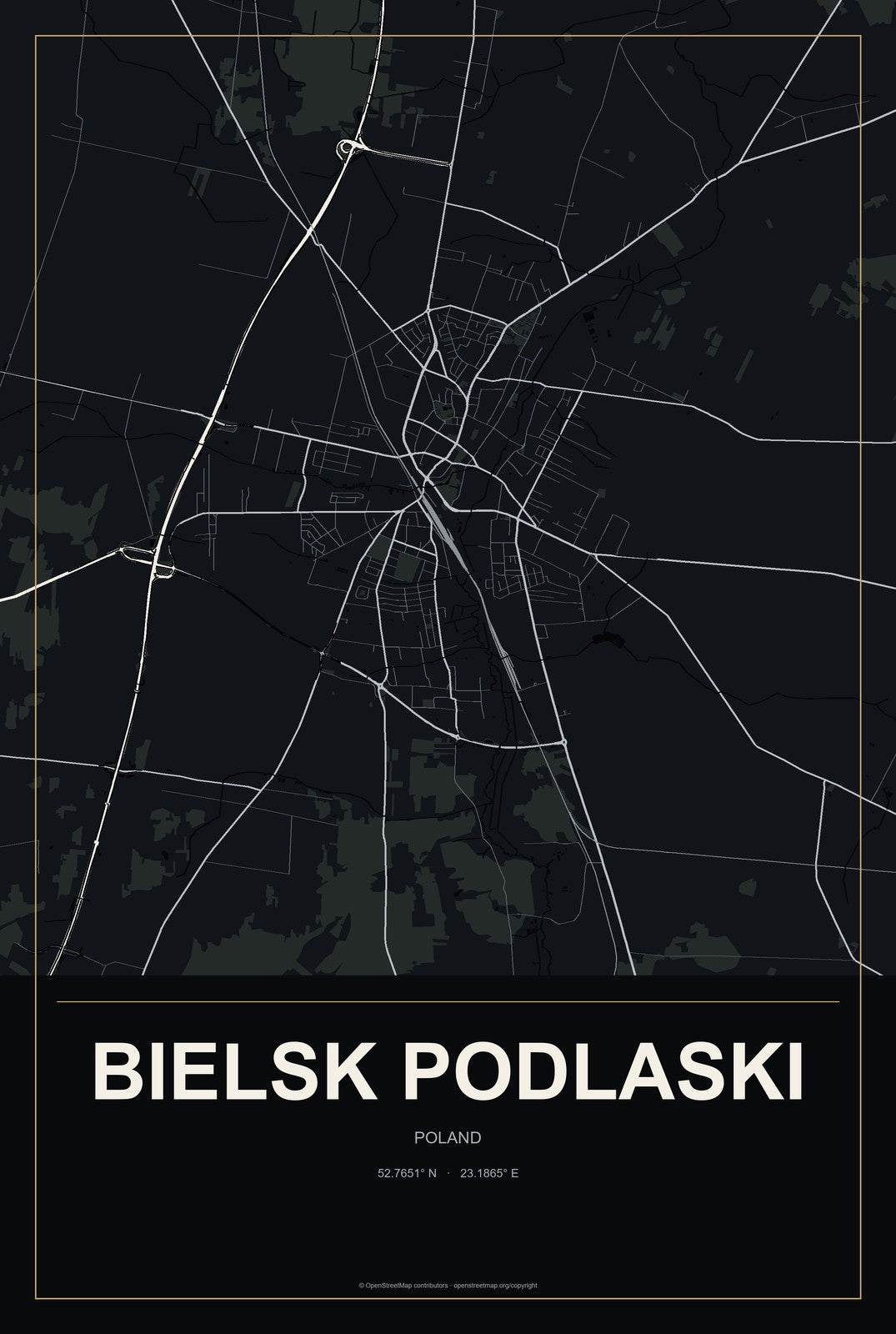 Bielsk Podlaski, Poland City Map Aluminum Sign in Metropolitan Noir style