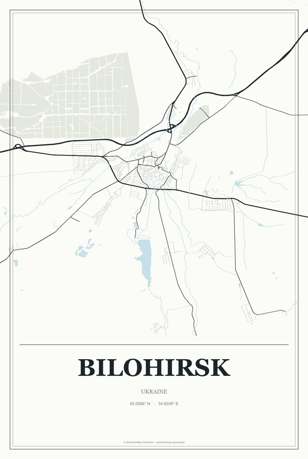 Bilohirsk, Ukraine City Map Aluminum Sign in Gallery Air style