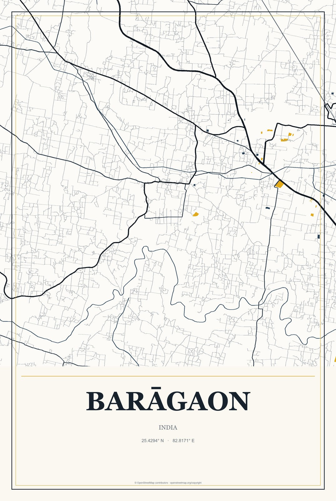Barāgaon, India City Map Aluminum Sign in Citrine Modern style