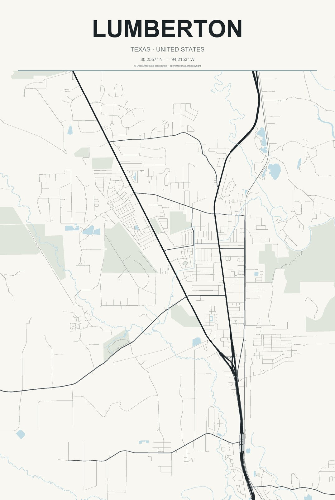 Lumberton, Texas City Map Aluminum Sign in Headline Atlas style