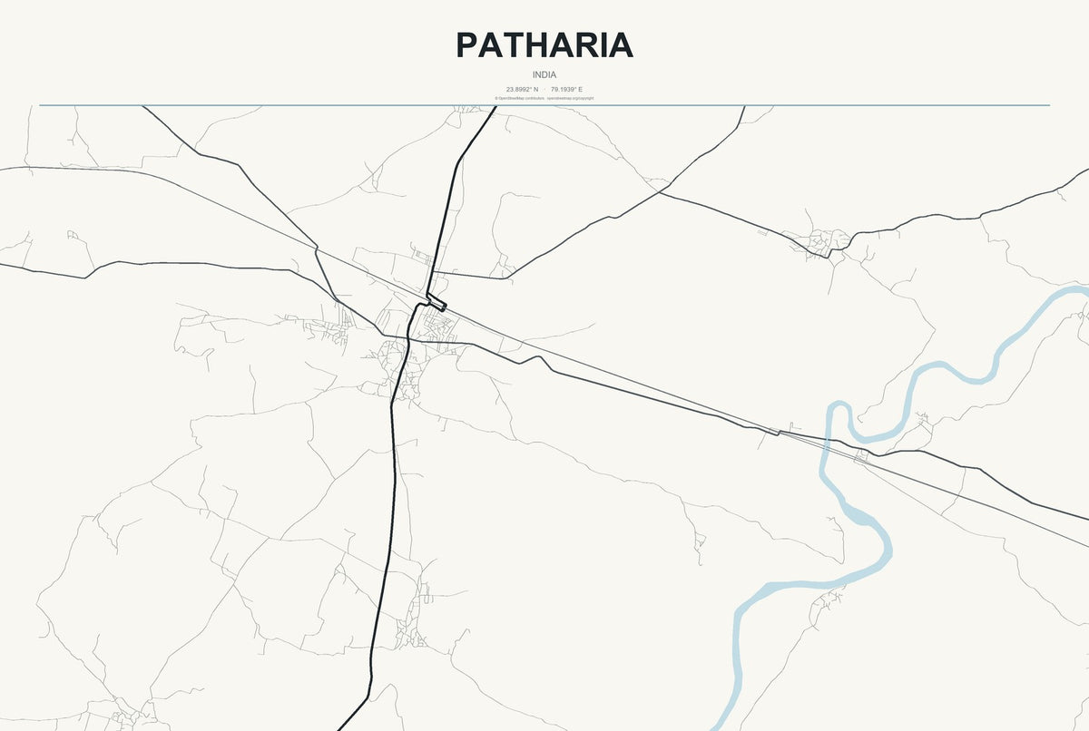 Patharia, India City Map Aluminum Sign in Headline Atlas style