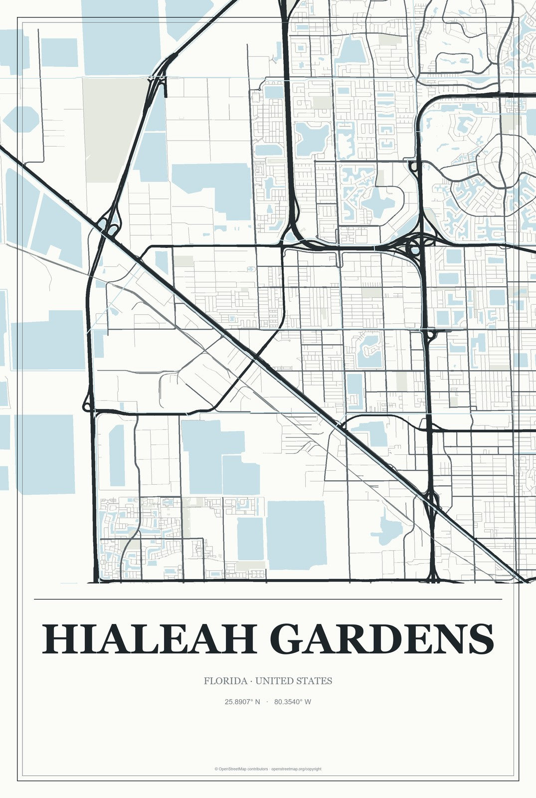 Hialeah Gardens, Florida City Map Aluminum Sign in Gallery Air style