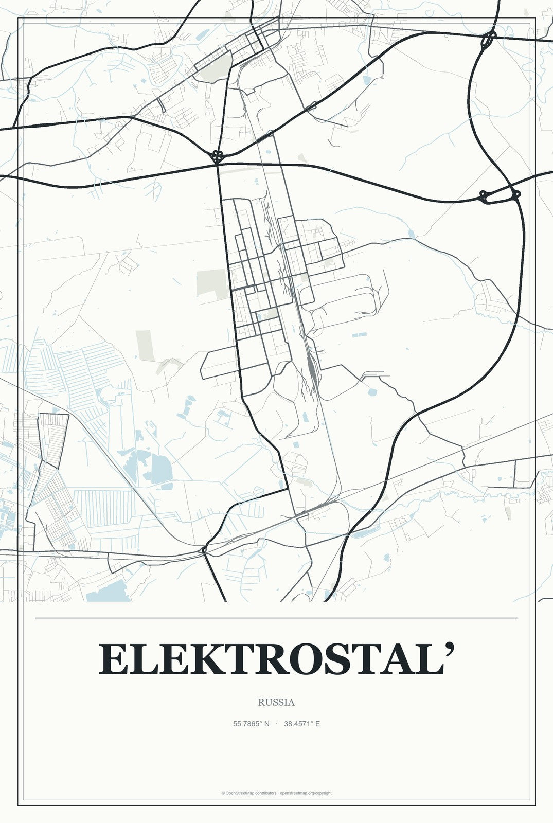 Elektrostal’, Russia City Map Aluminum Sign in Gallery Air style