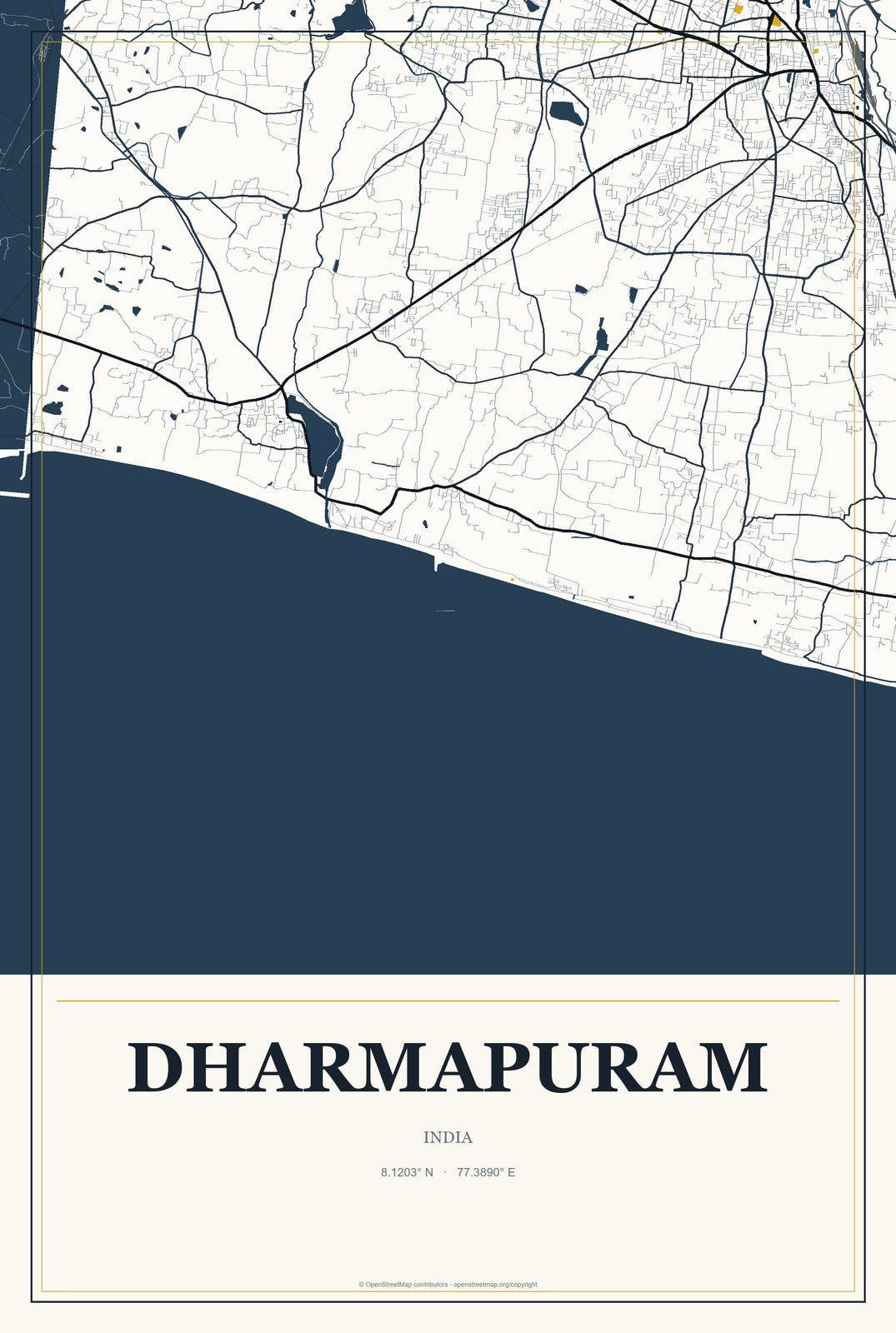 Dharmapuram, India City Map Aluminum Sign in Citrine Modern style