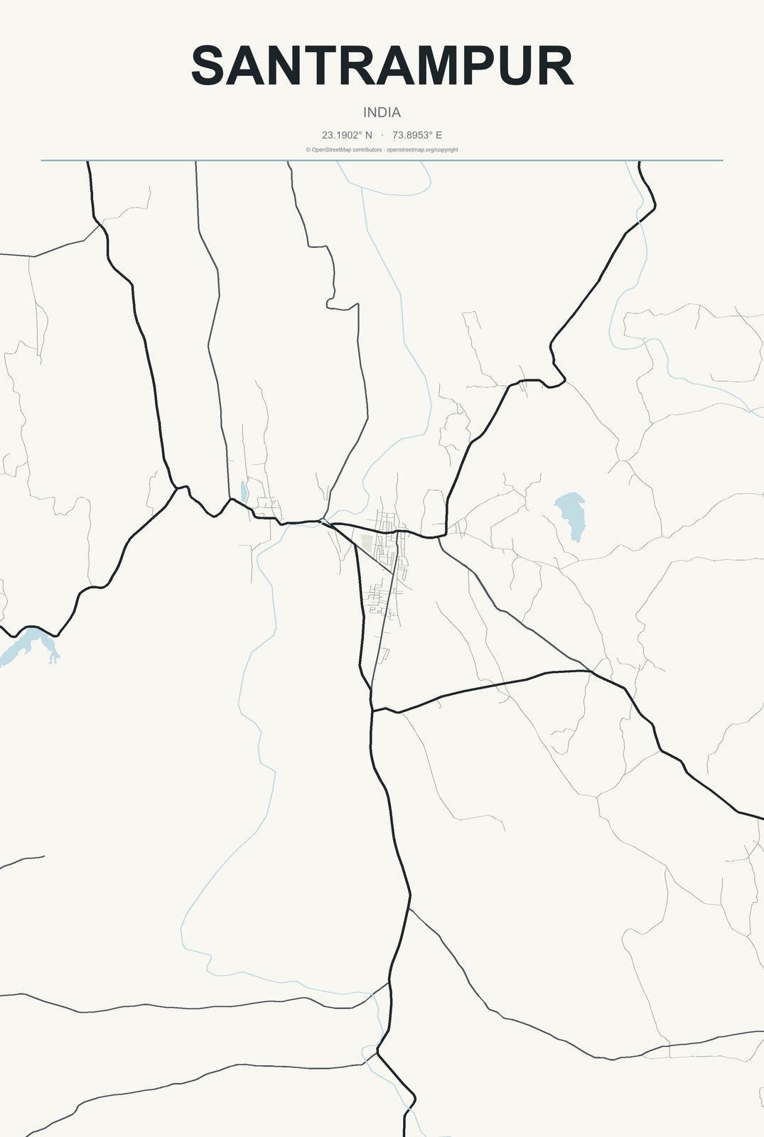 Santrampur, India City Map Aluminum Sign in Headline Atlas style