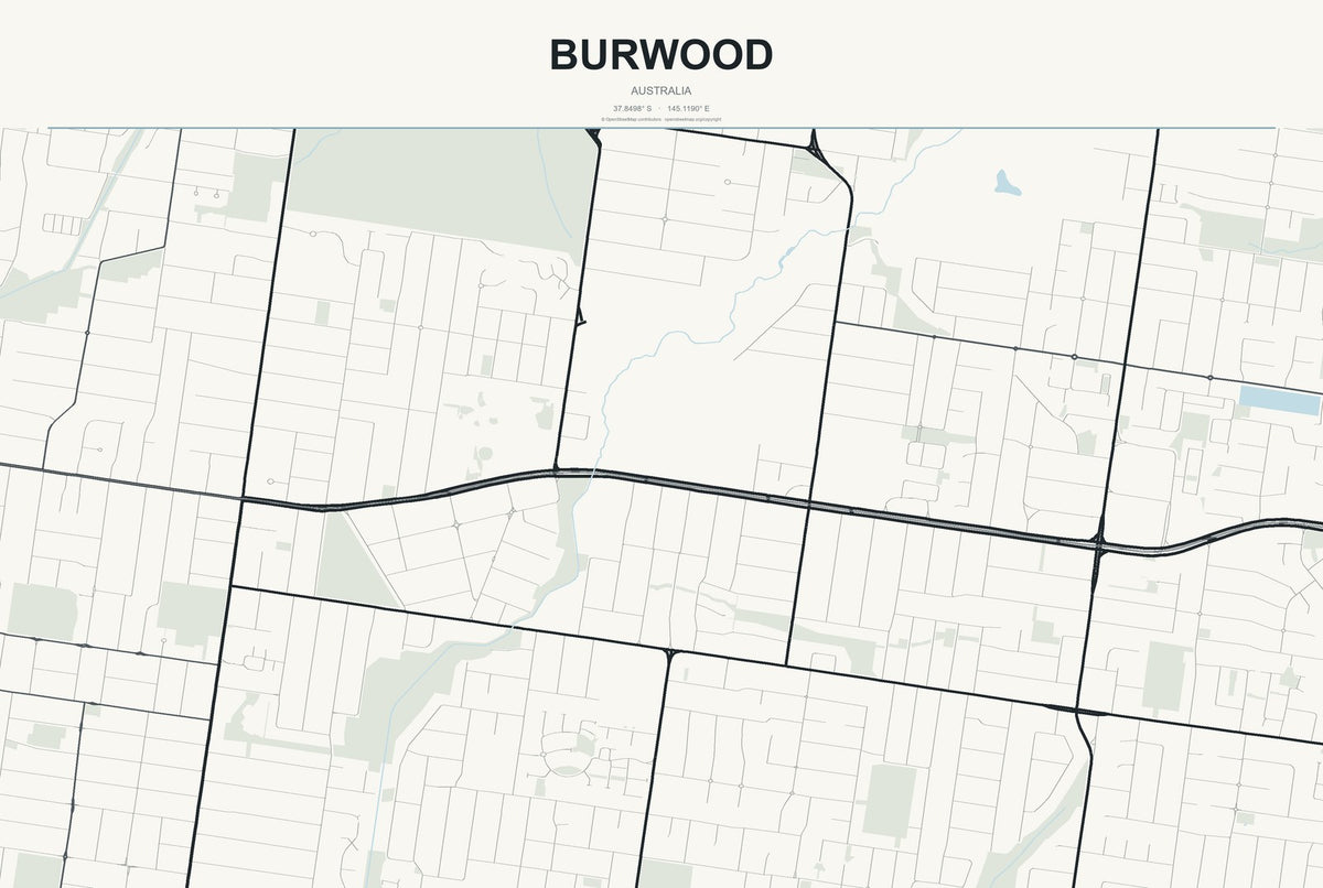 Burwood, Australia City Map Aluminum Sign in Headline Atlas style