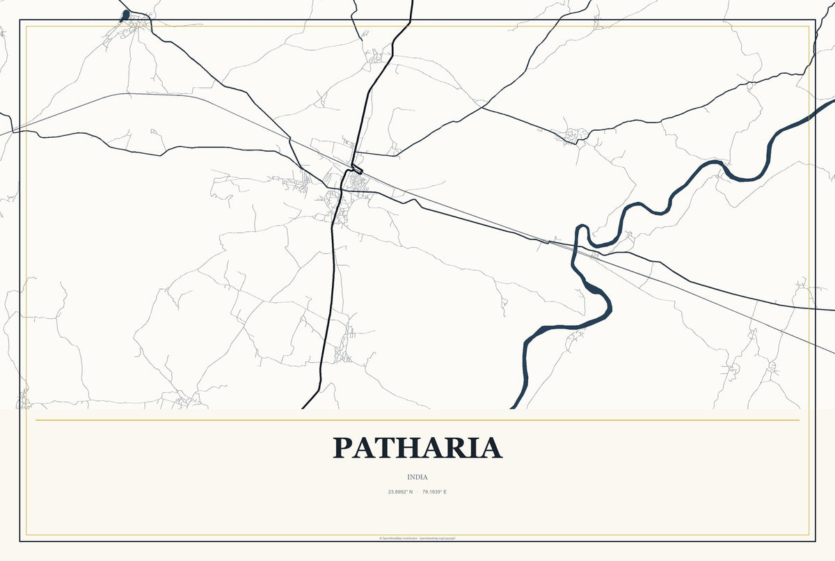 Patharia, India City Map Aluminum Sign in Citrine Modern style