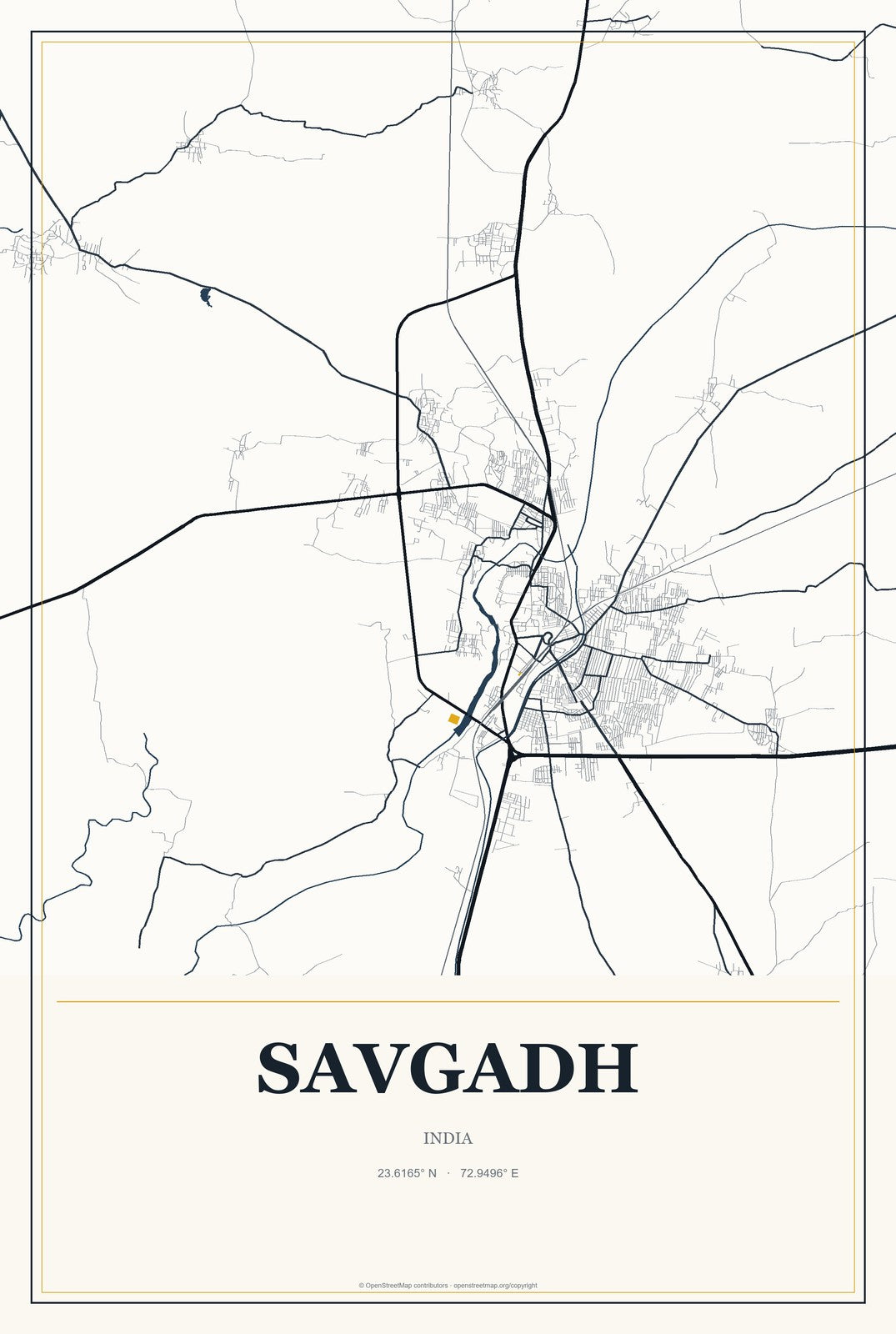 Savgadh, India City Map Aluminum Sign in Citrine Modern style