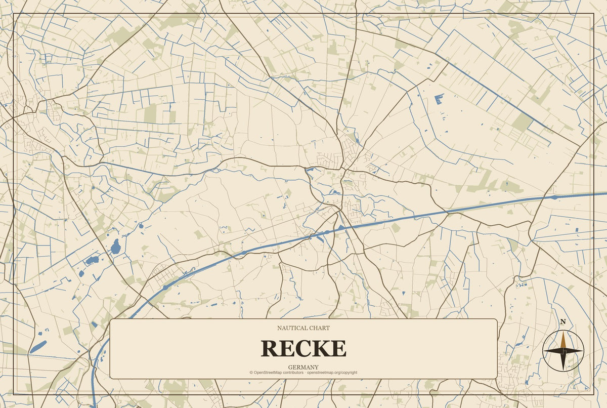 Recke, Germany City Map Aluminum Sign in Heritage Nautical style