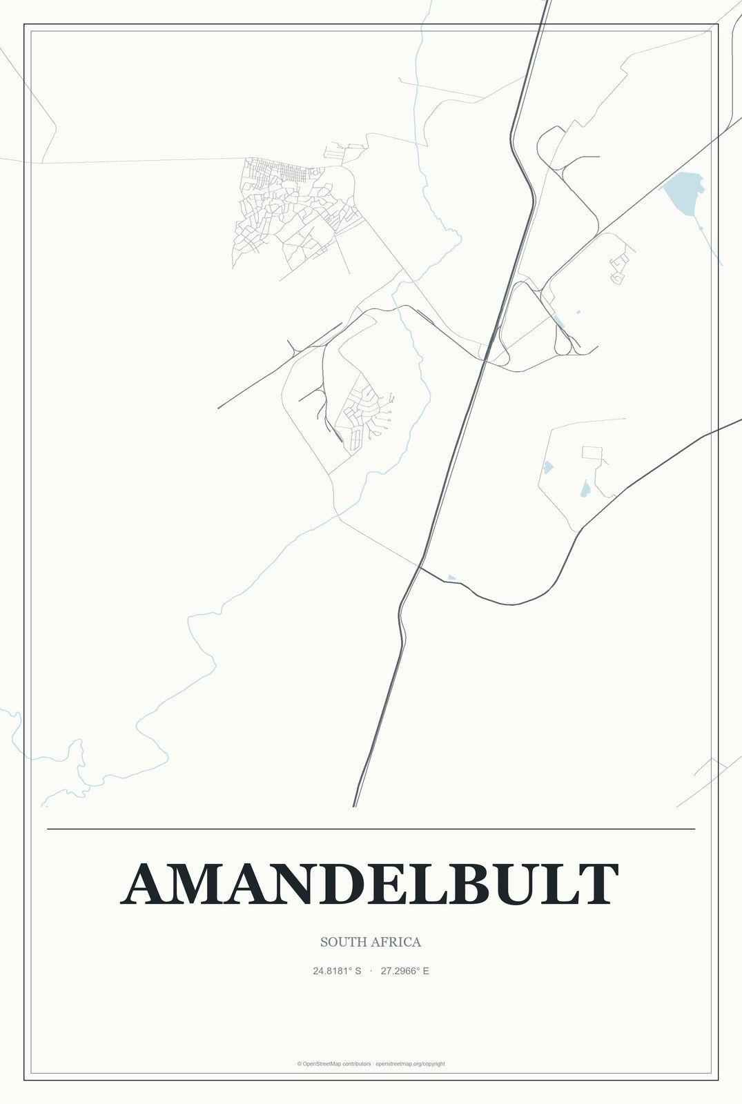 Amandelbult, South Africa City Map Aluminum Sign in Gallery Air style