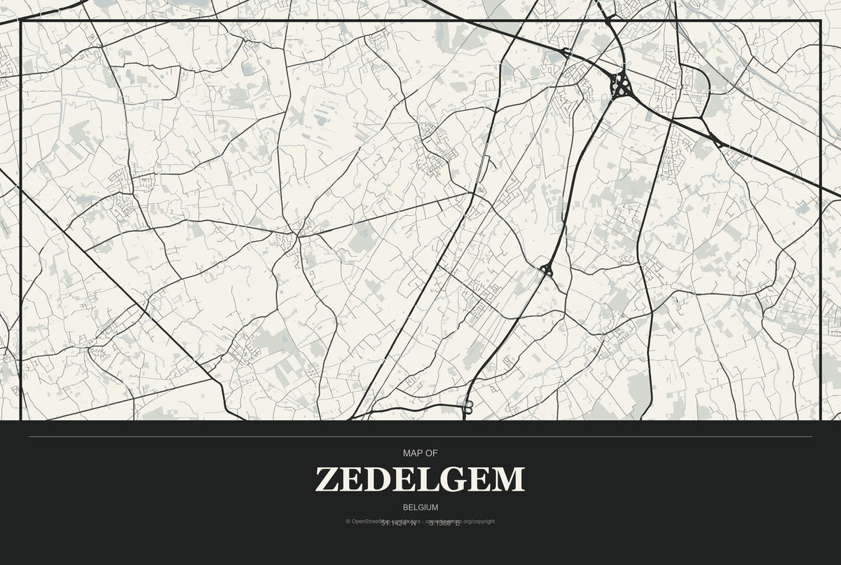 Zedelgem, Belgium City Map Aluminum Sign in Museum Plaque style