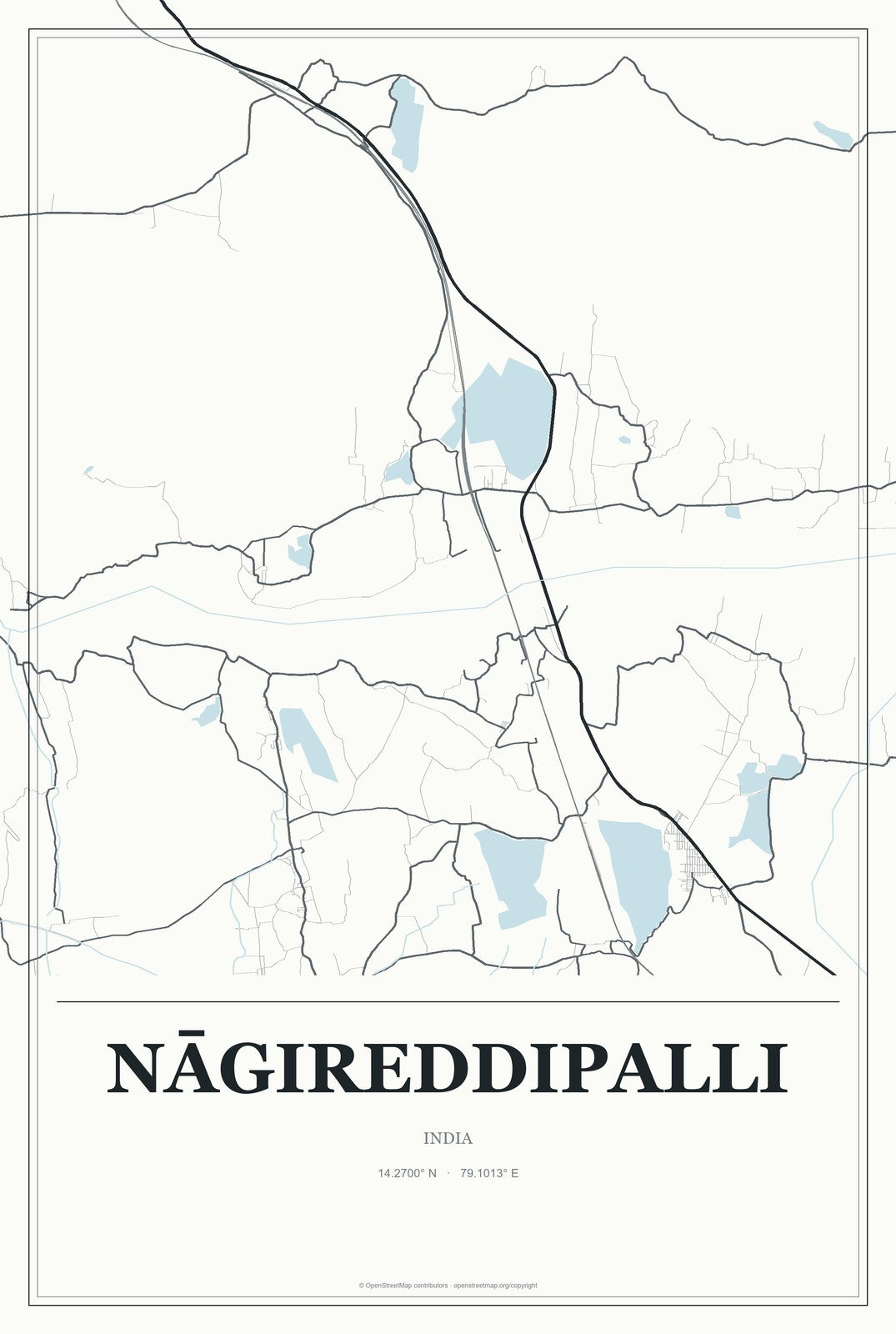 Nāgireddipalli, India City Map Aluminum Sign in Gallery Air style