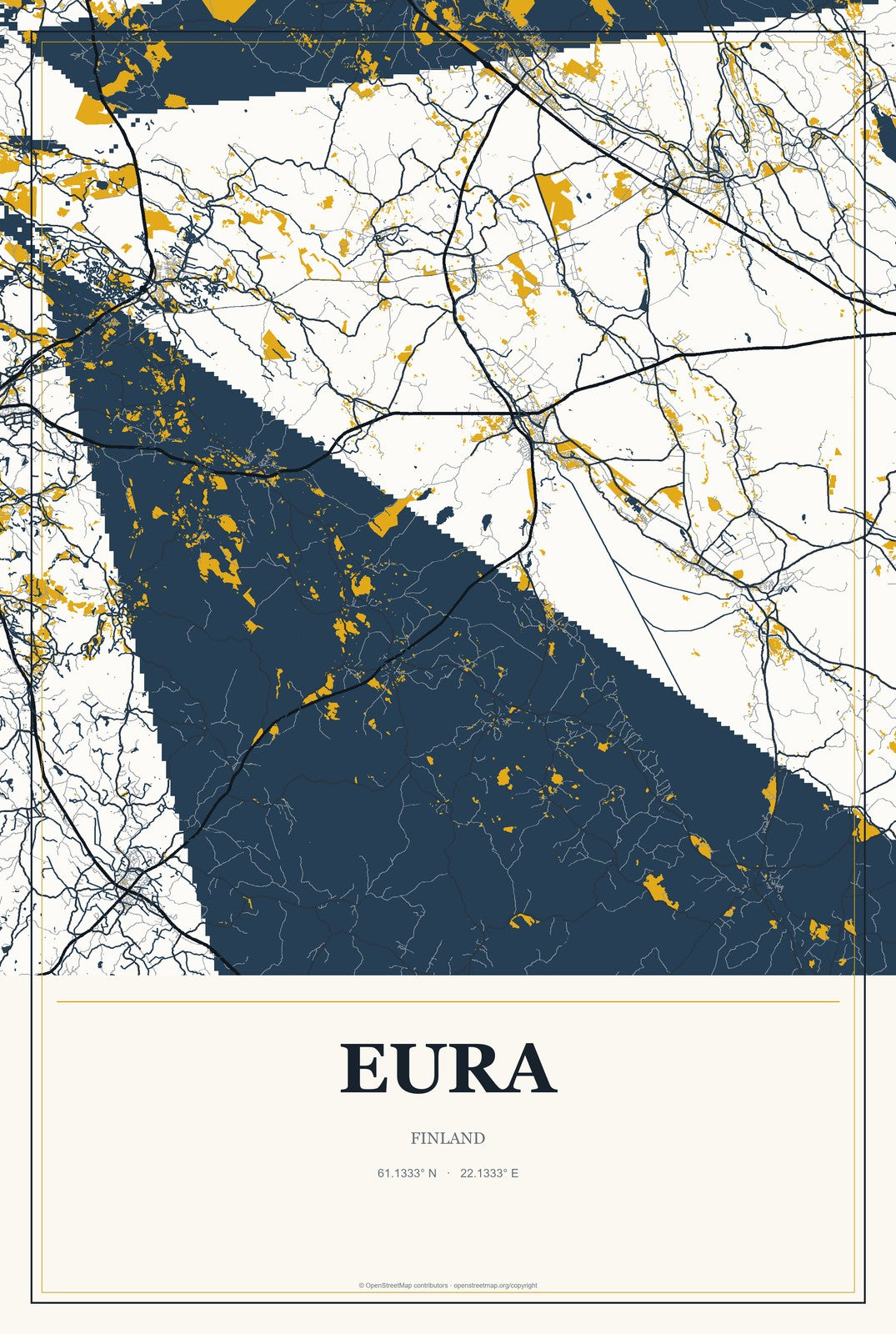Eura, Finland City Map Aluminum Sign in Citrine Modern style