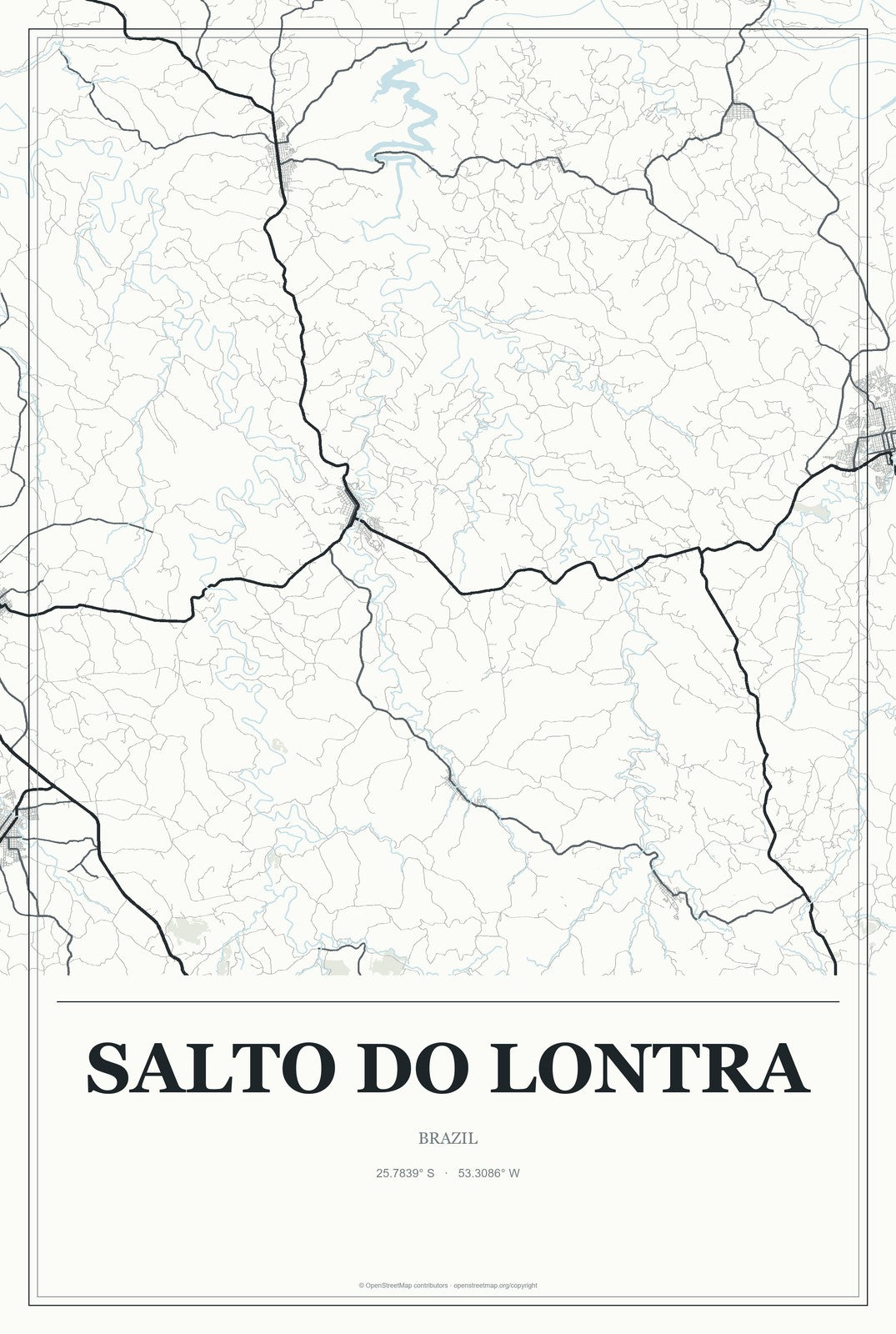 Salto do Lontra, Brazil City Map Aluminum Sign in Gallery Air style