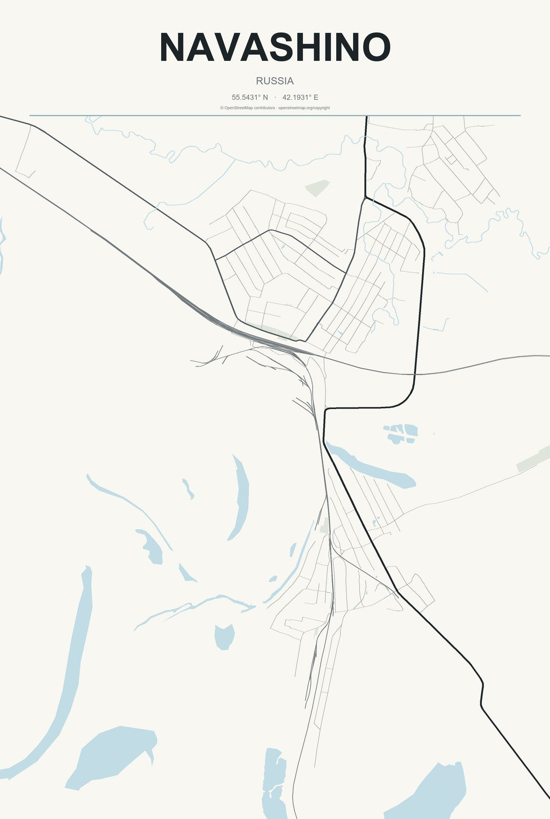 Navashino, Russia City Map Aluminum Sign in Headline Atlas style