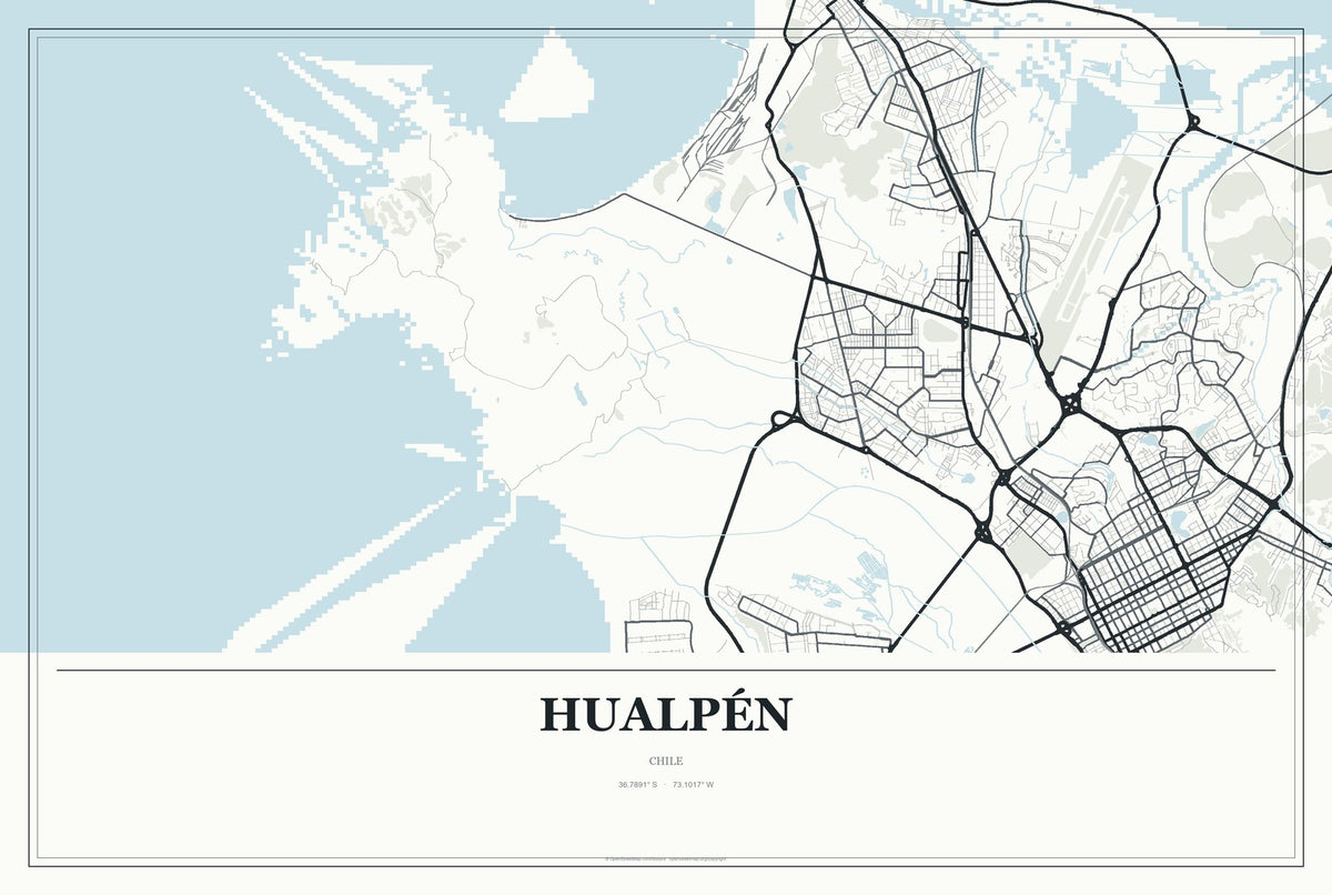 Hualpén, Chile City Map Aluminum Sign in Gallery Air style