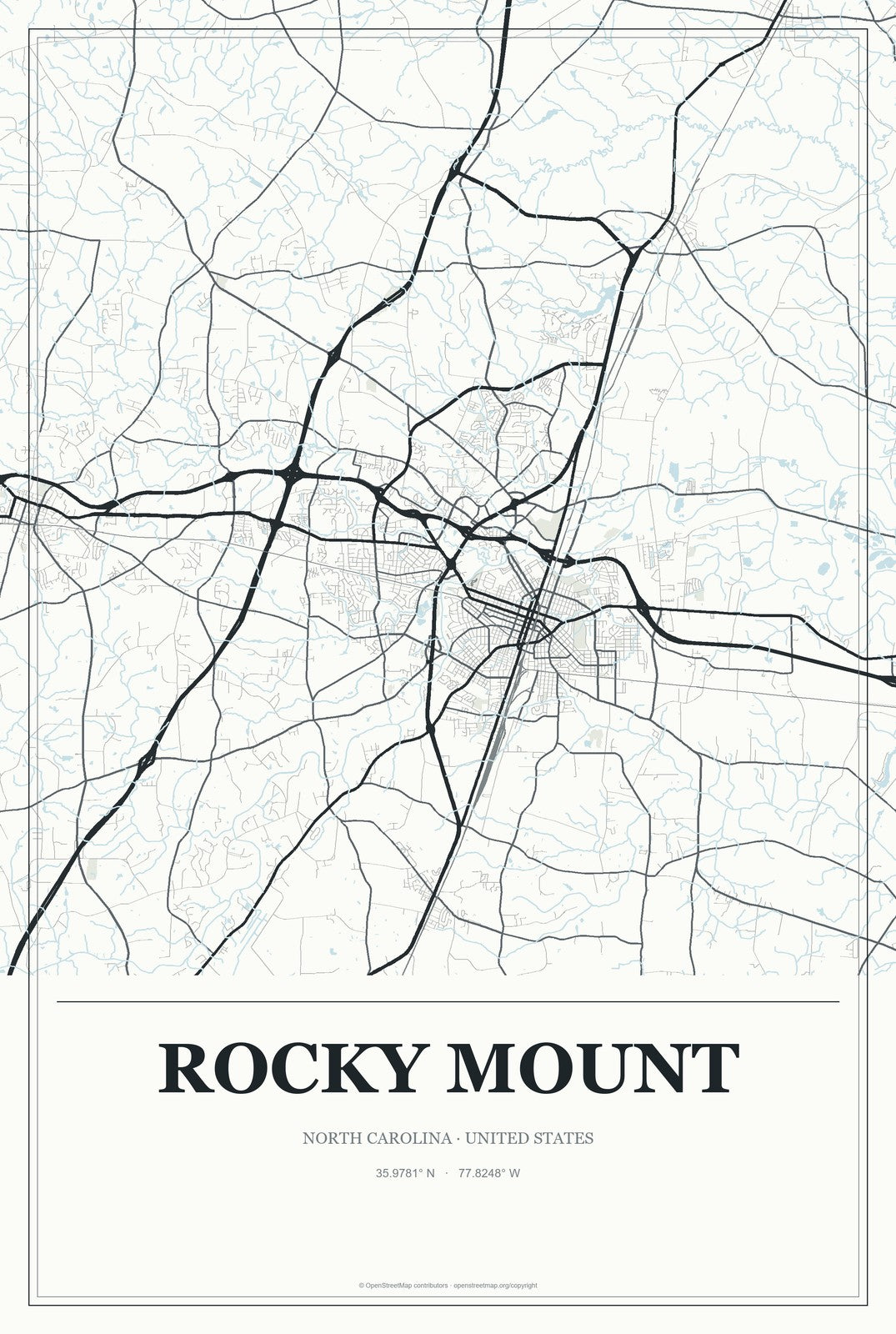 Rocky Mount, North Carolina City Map Aluminum Sign in Gallery Air style