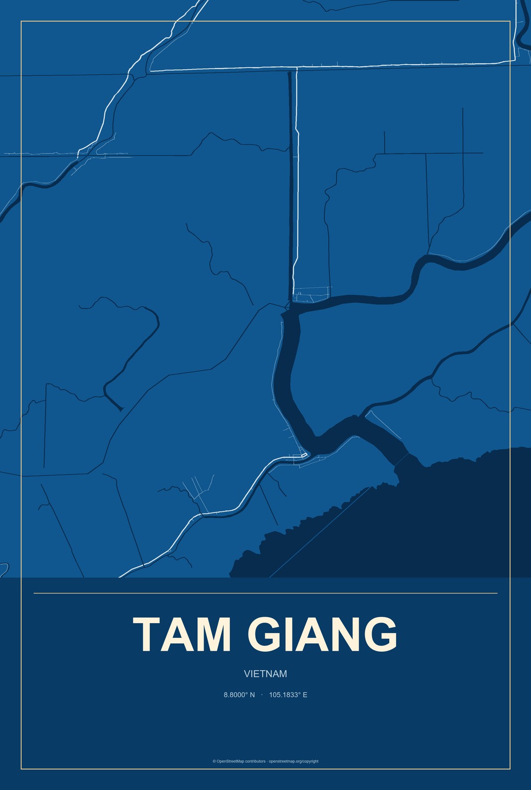 Tam Giang, Vietnam City Map Aluminum Sign in Harbor Cobalt style