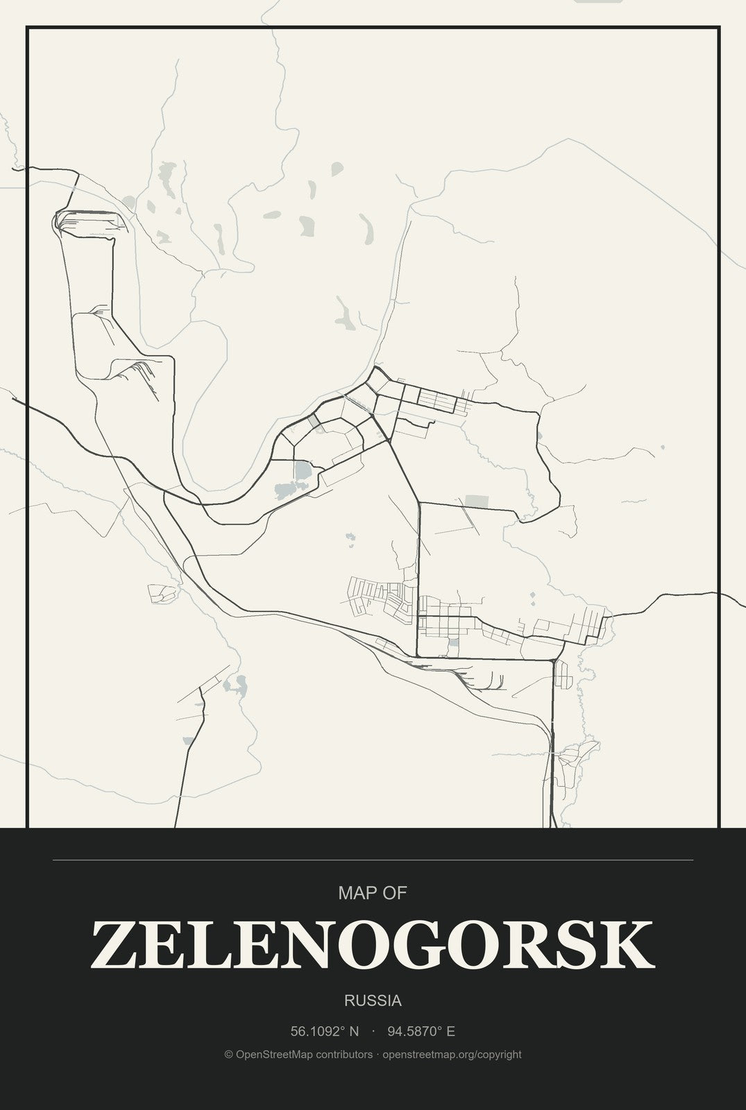 Zelenogorsk, St.-Petersburg, Russia City Map Aluminum Sign in Museum Plaque style