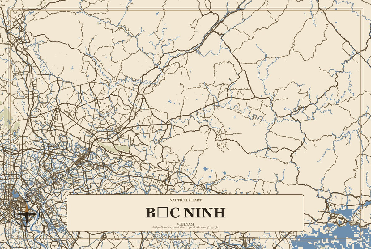 Bắc Ninh, Vietnam City Map Aluminum Sign in Heritage Nautical style