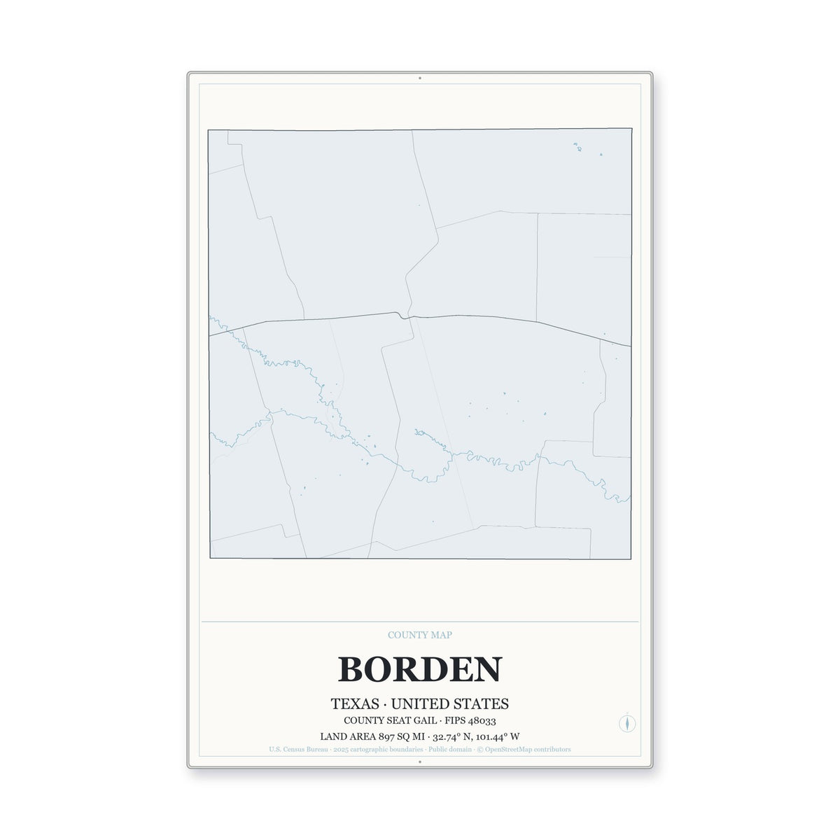 Borden County, Texas Map Aluminum Sign in Gallery Air style