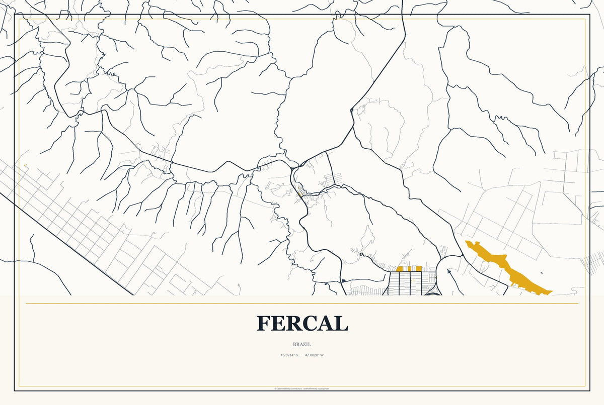 Fercal, Brazil City Map Aluminum Sign in Citrine Modern style