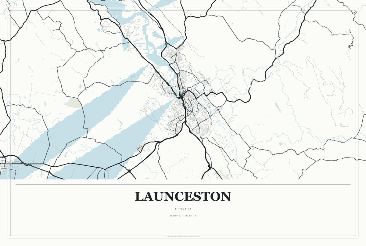 Launceston, Australia City Map Aluminum Sign in Gallery Air style