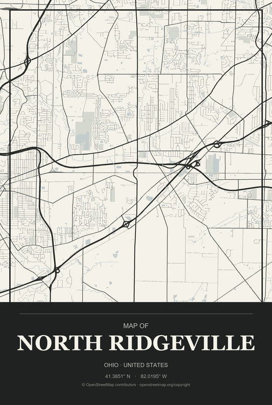 North Ridgeville, Ohio City Map Aluminum Sign in Museum Plaque style