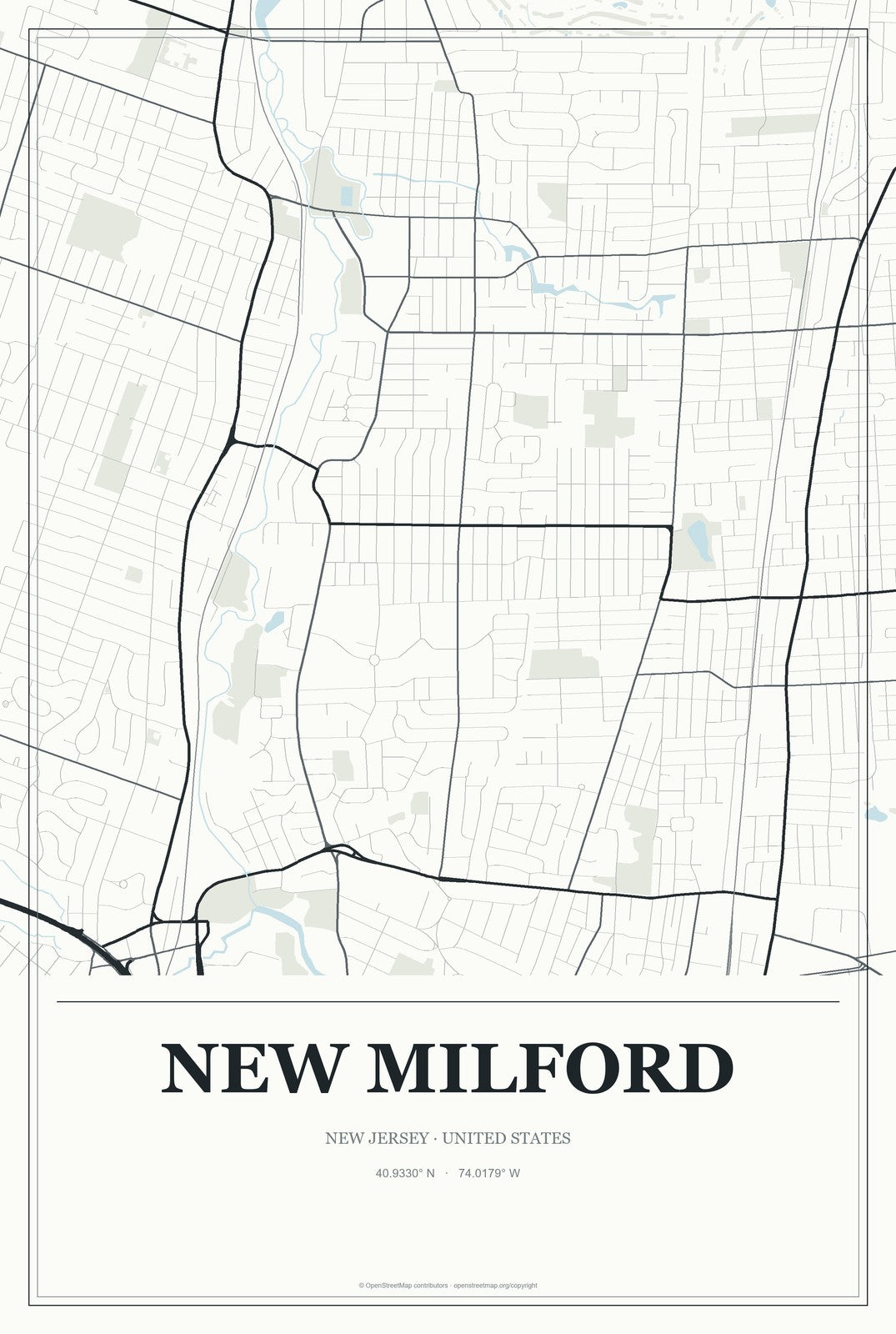 New Milford, New Jersey City Map Aluminum Sign in Gallery Air style