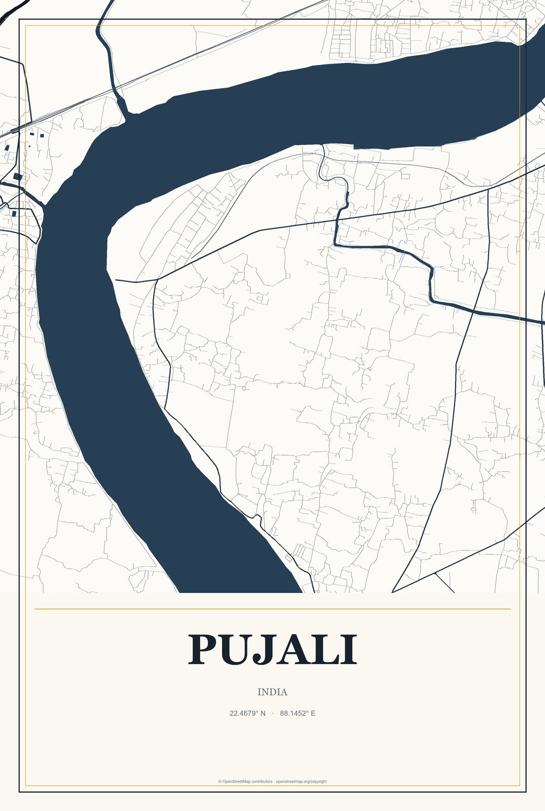 Pujali, India City Map Aluminum Sign in Citrine Modern style