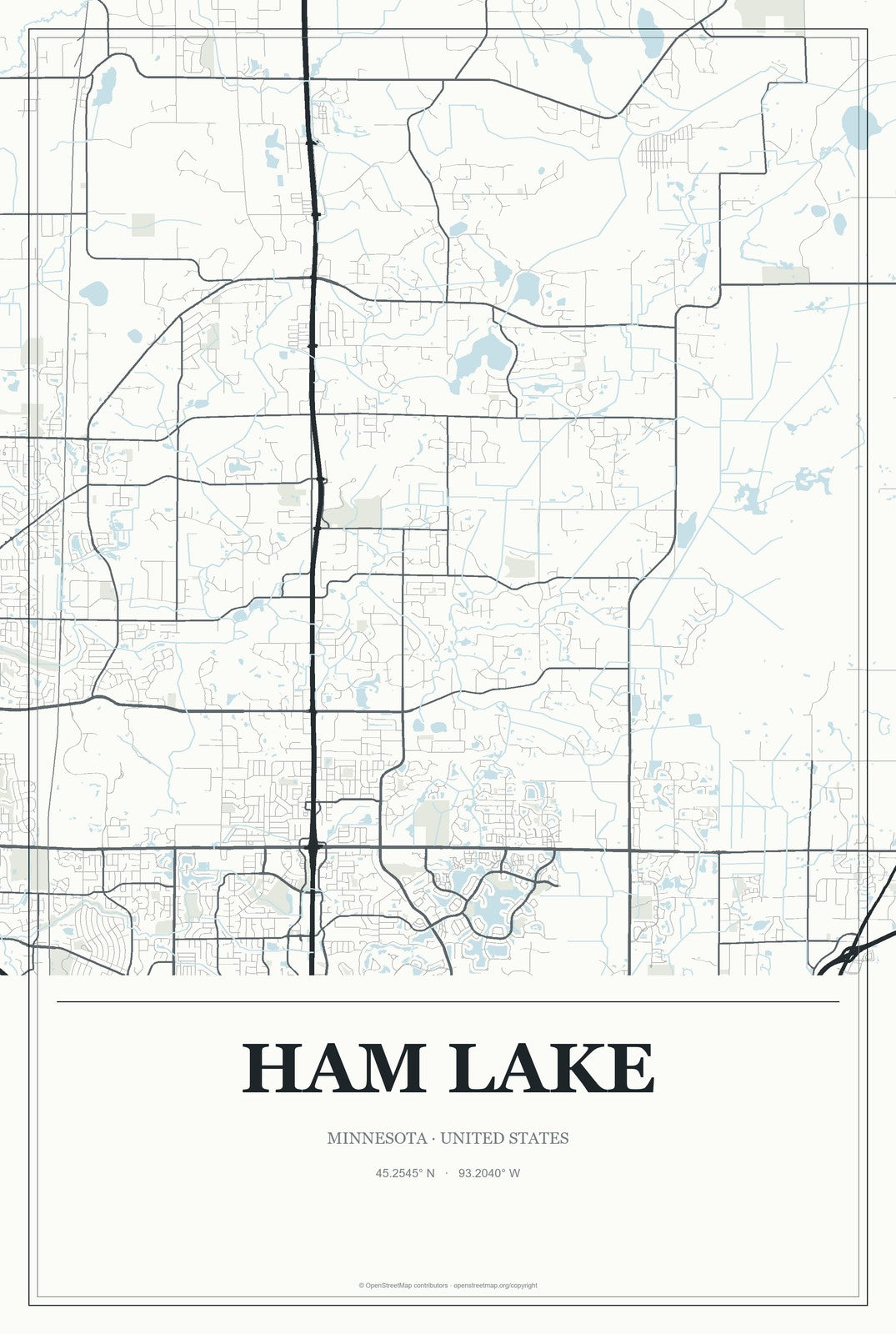 Ham Lake, Minnesota City Map Aluminum Sign in Gallery Air style