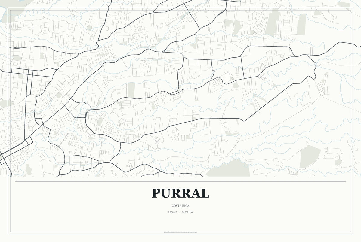 Purral, Costa Rica City Map Aluminum Sign in Gallery Air style