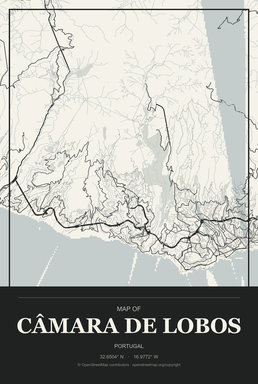 Câmara de Lobos, Portugal City Map Aluminum Sign in Museum Plaque style
