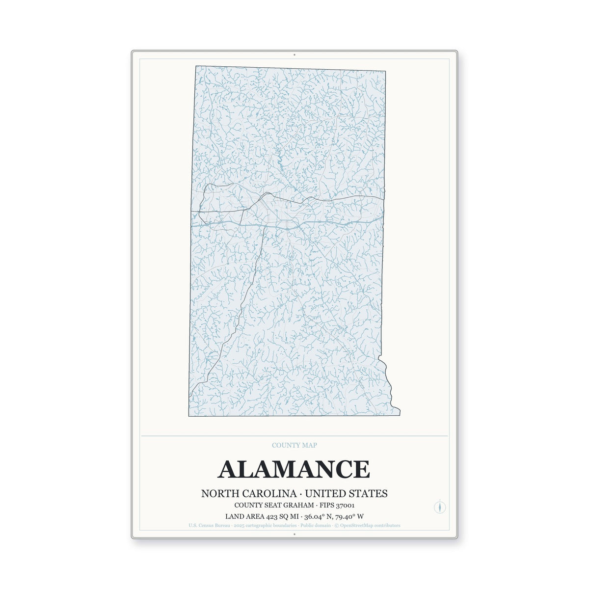 Alamance County, North Carolina Map Aluminum Sign in Gallery Air style