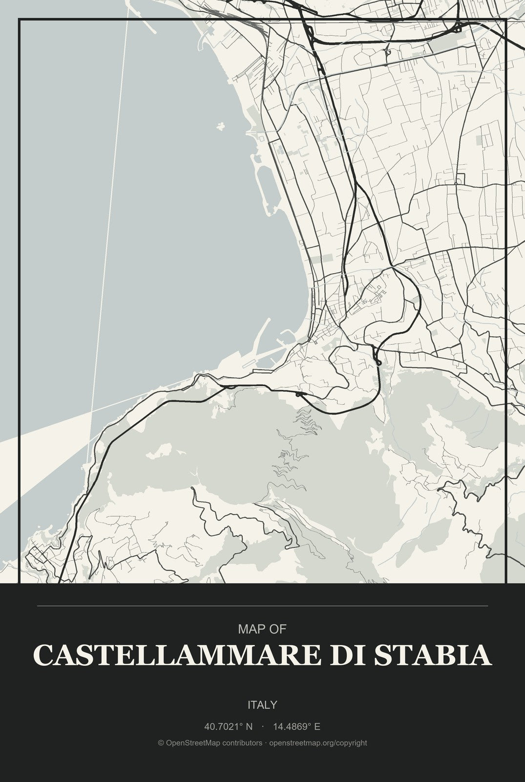 Castellammare di Stabia, Italy City Map Aluminum Sign in Museum Plaque style