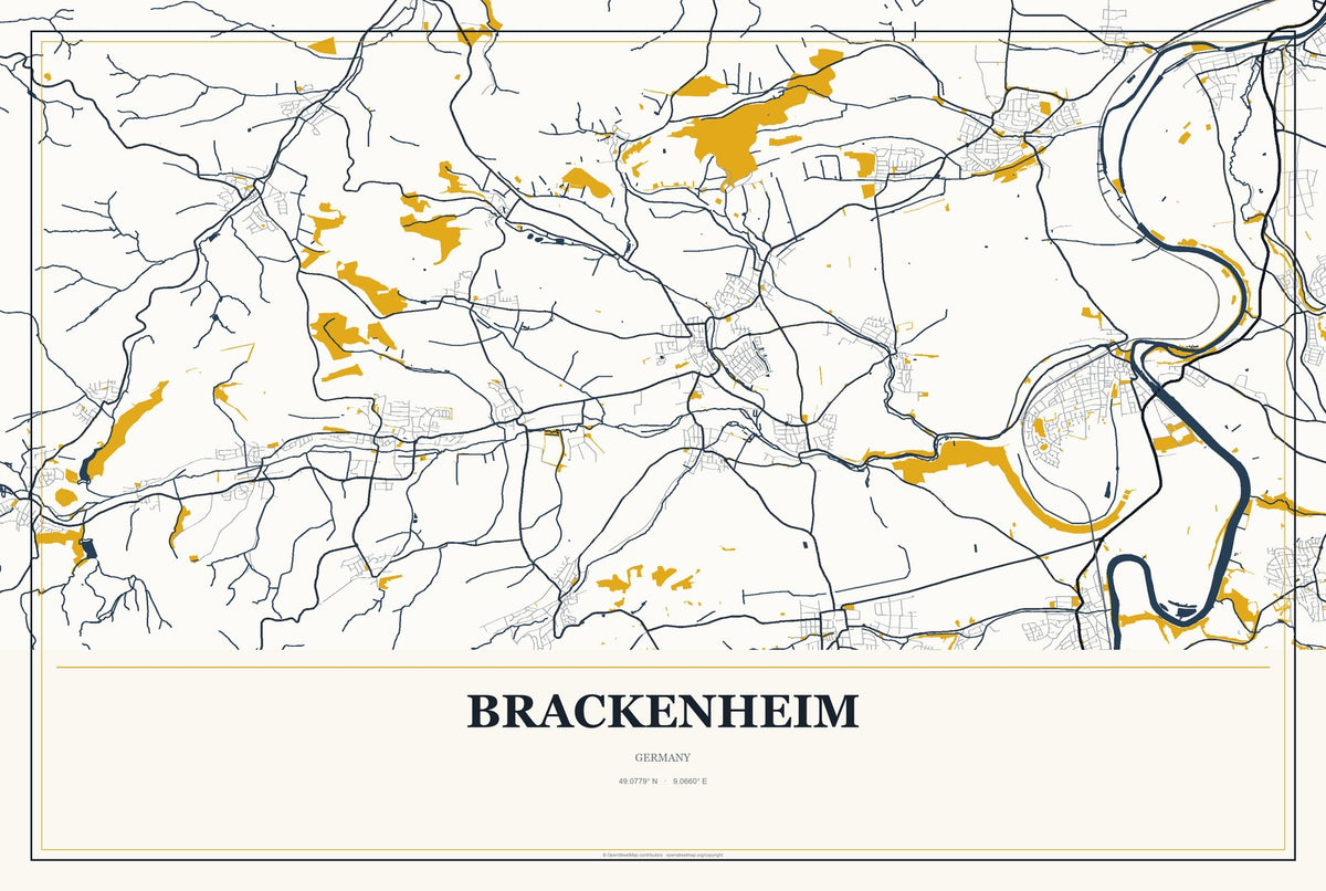Brackenheim, Germany City Map Aluminum Sign in Citrine Modern style