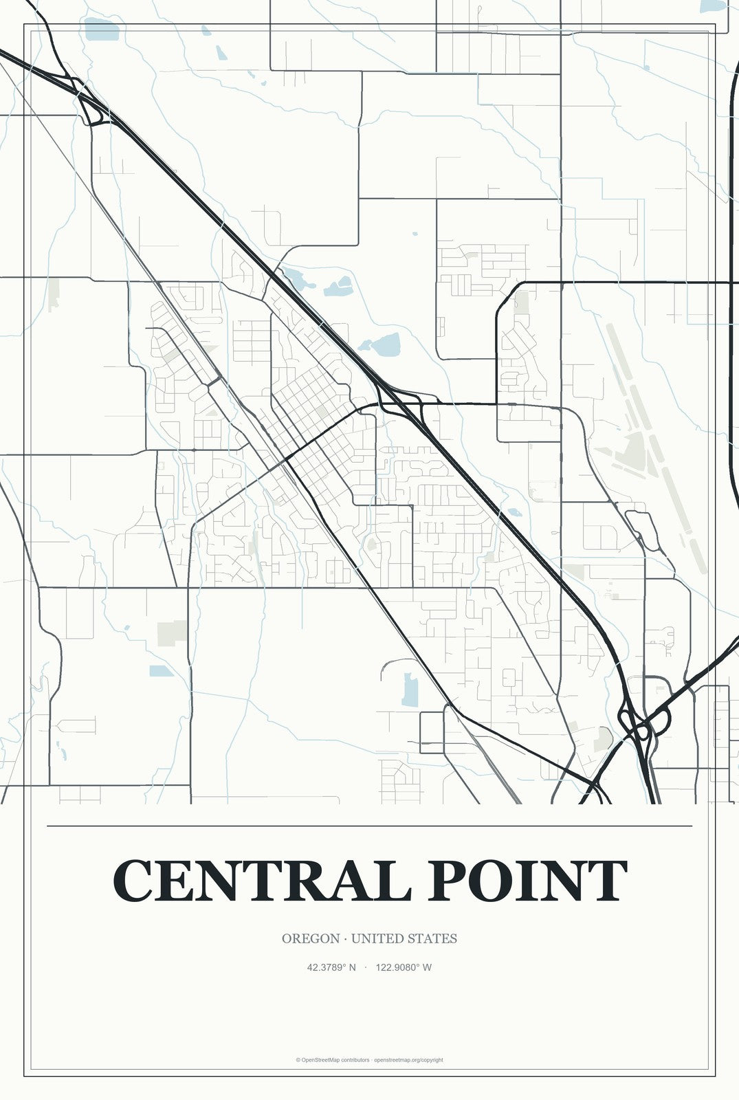Central Point, Oregon City Map Aluminum Sign in Gallery Air style