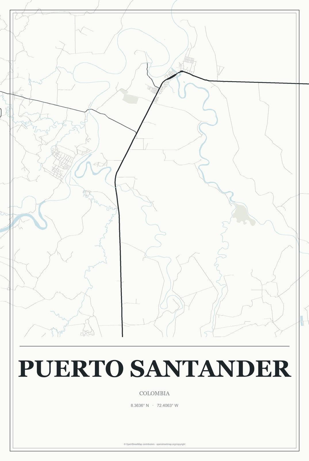 Puerto Santander, Colombia City Map Aluminum Sign in Gallery Air style