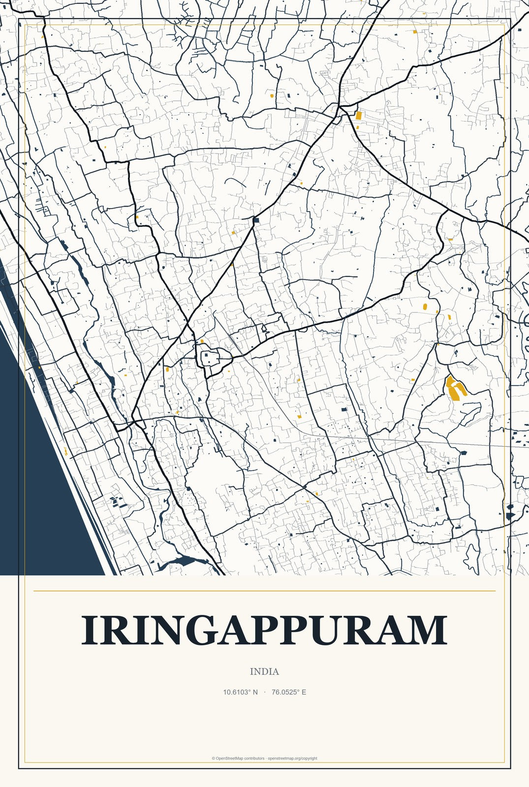 Iringappuram, India City Map Aluminum Sign in Citrine Modern style