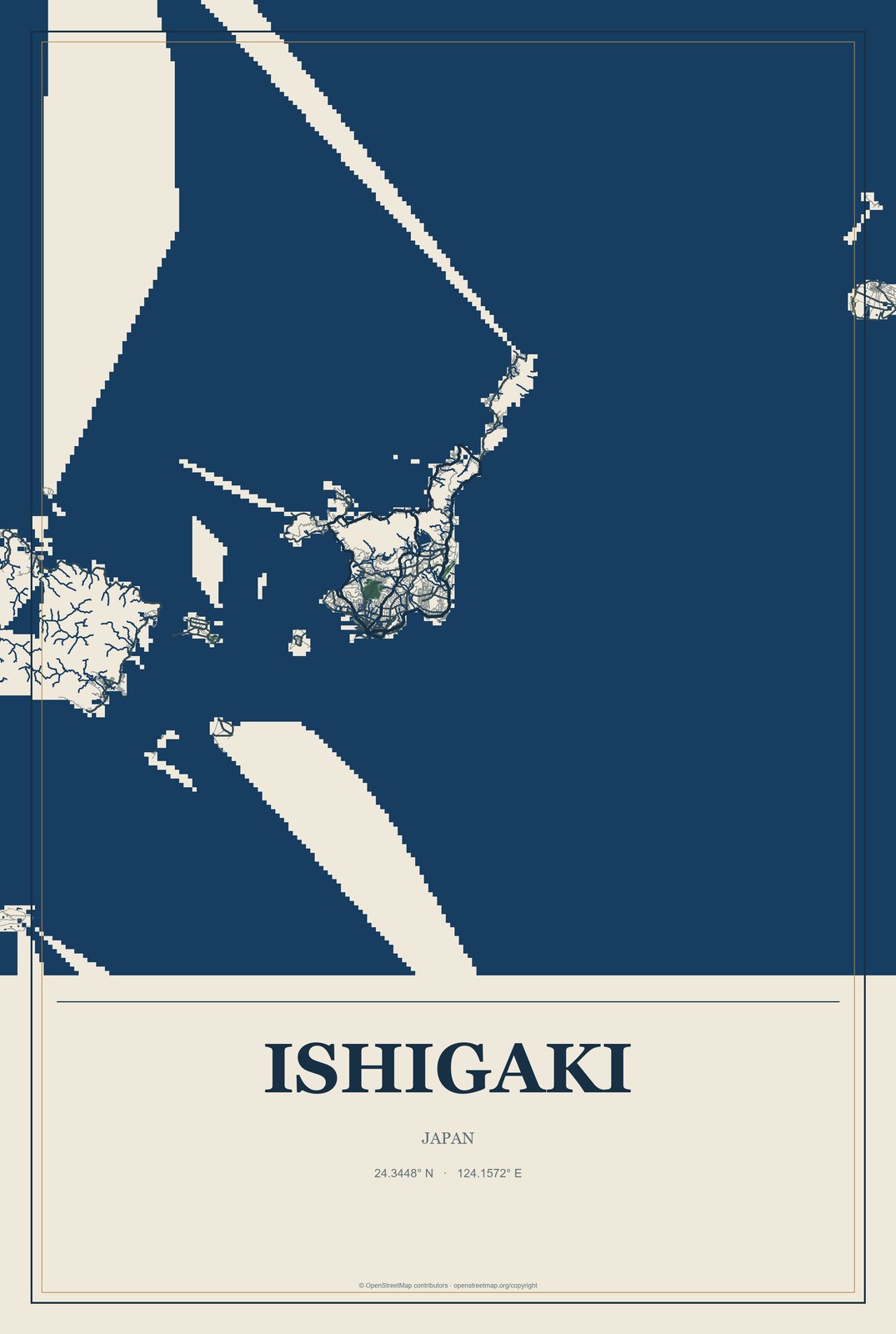 Ishigaki, Japan City Map Aluminum Sign in Coastal Cutout style