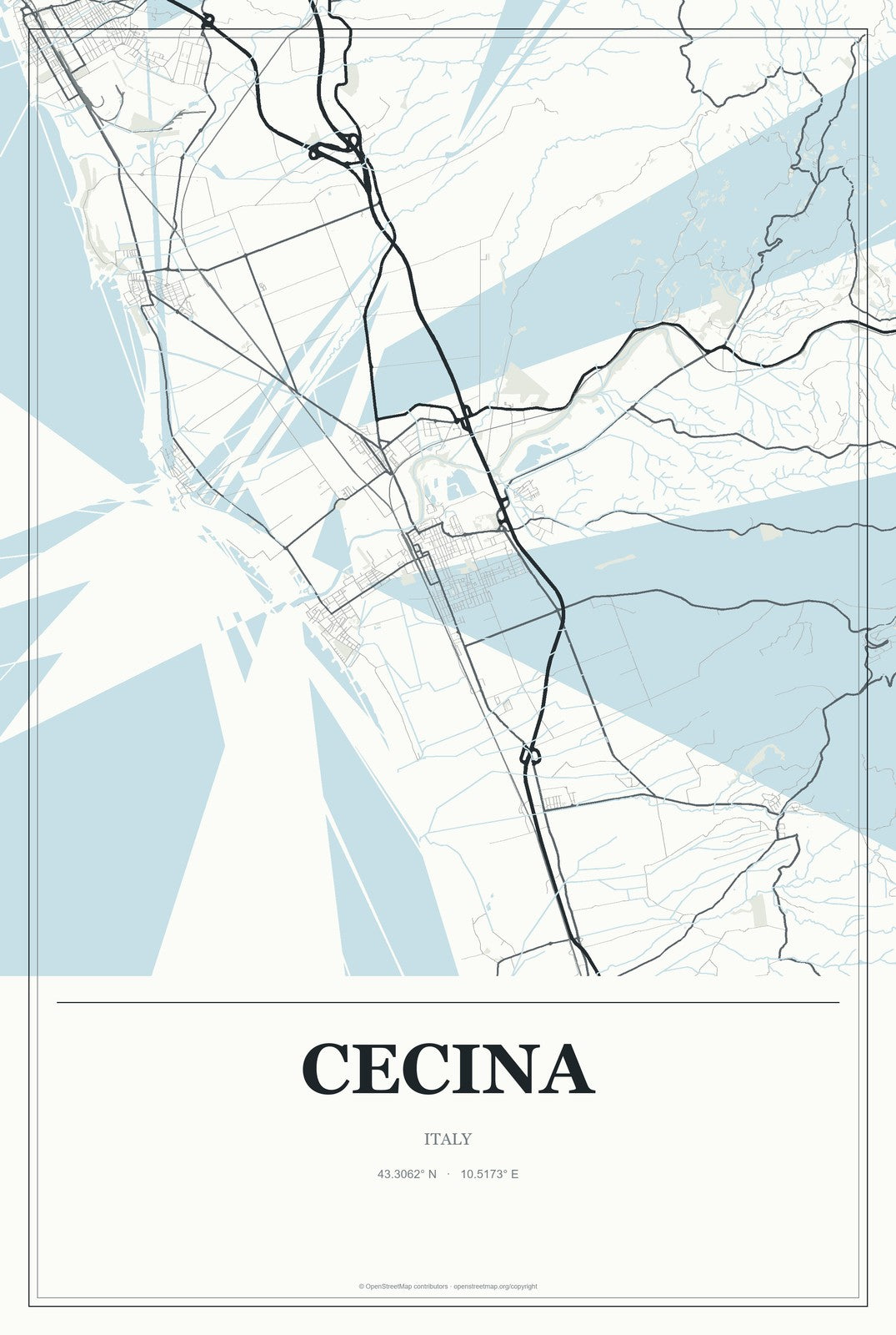 Cecina, Italy City Map Aluminum Sign in Gallery Air style