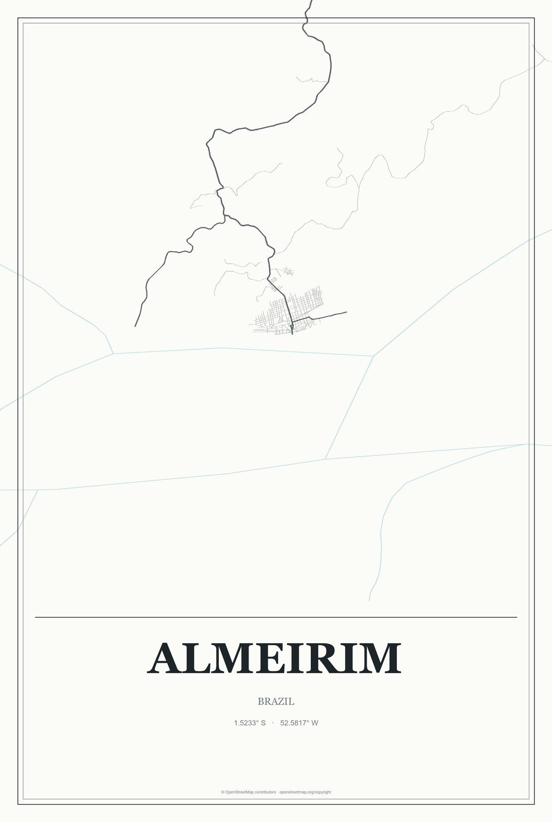 Almeirim, Brazil City Map Aluminum Sign in Gallery Air style